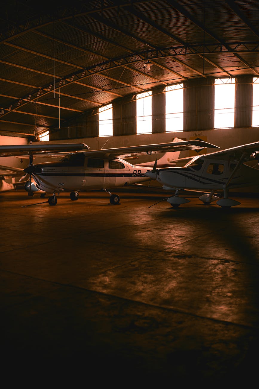 airplanes in hangar building